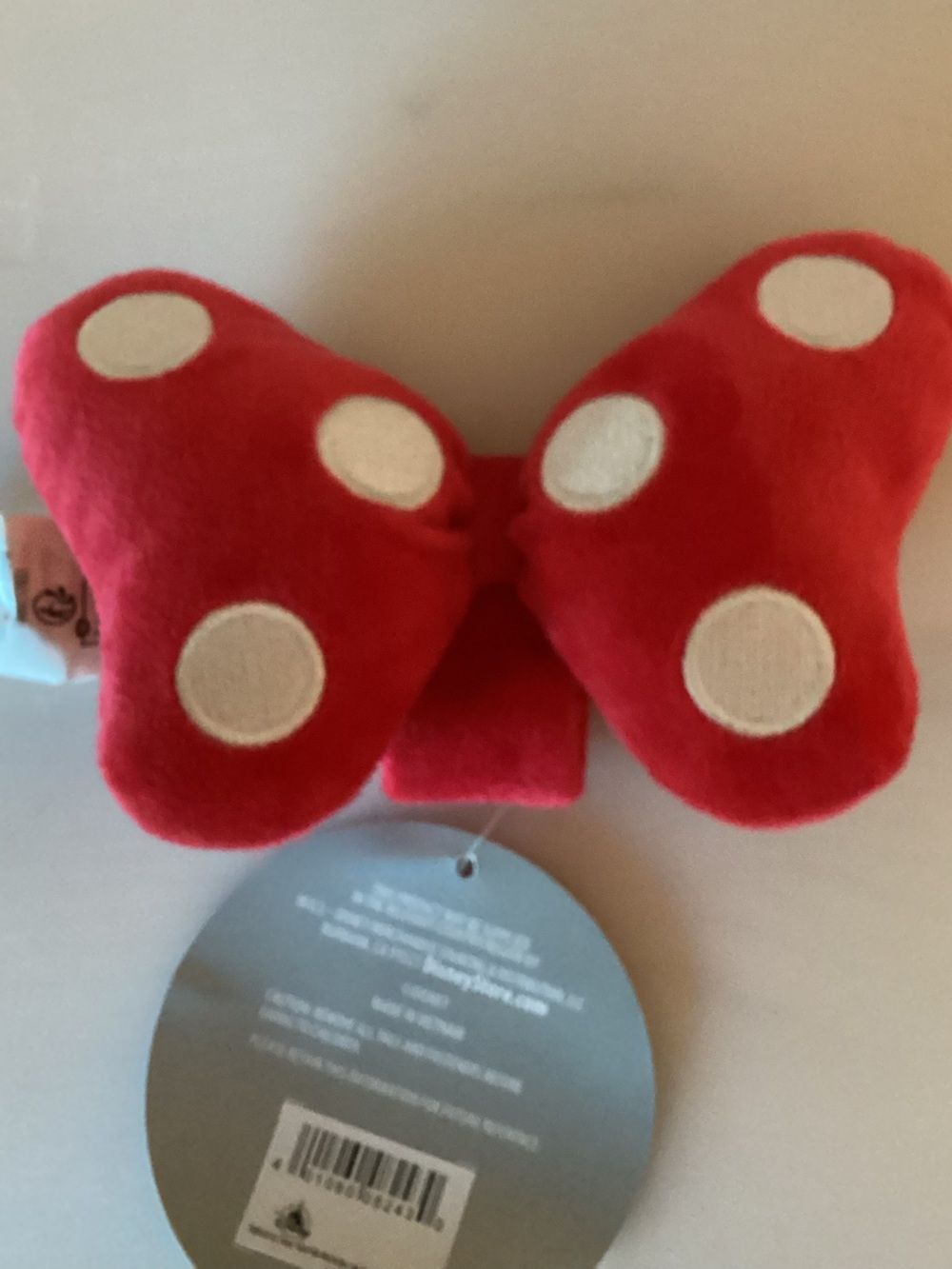 Disney Mini Red Polka Dot Plush Bow Head Band Velcro to headband or bag as charm - Picture 2 of 3